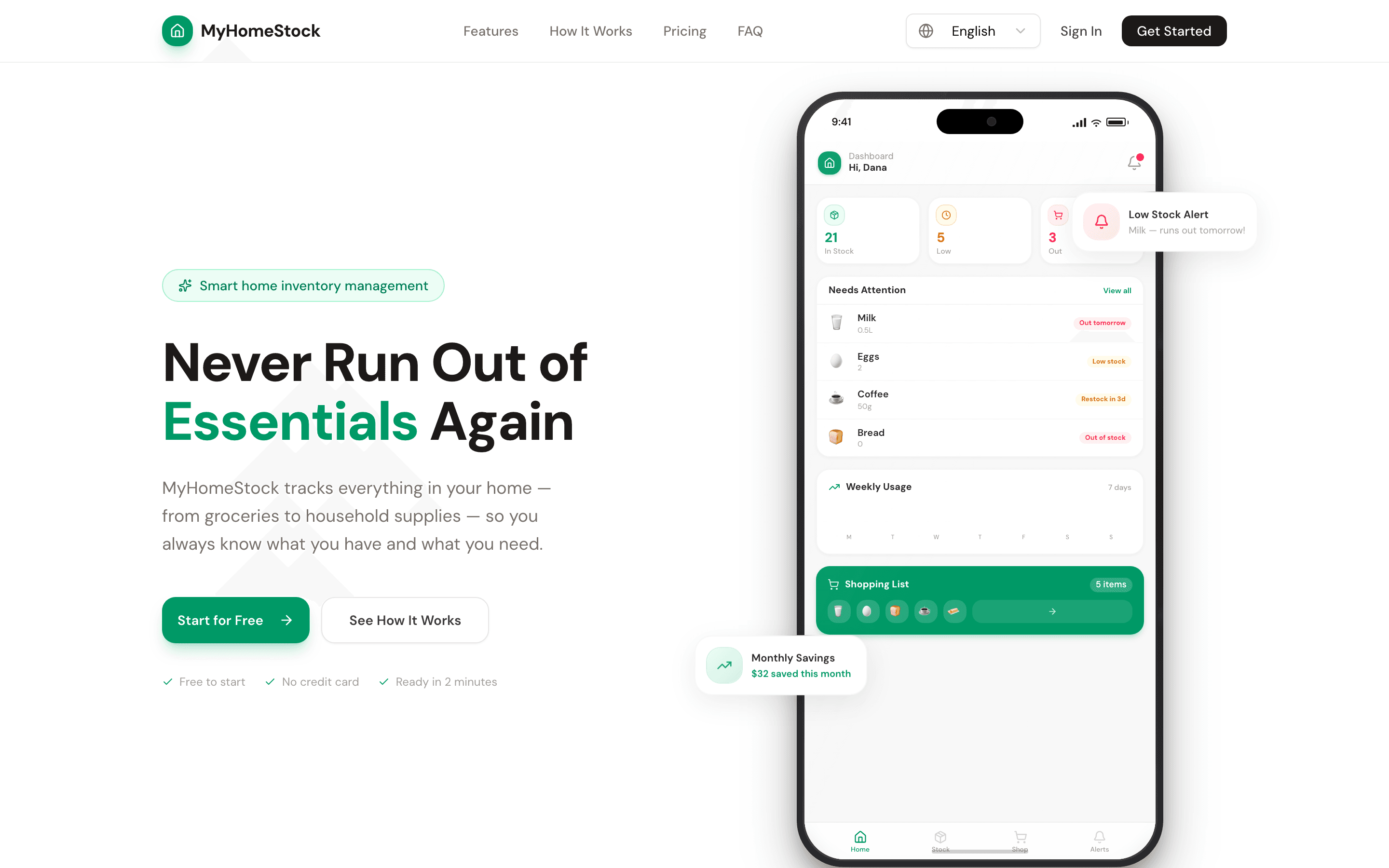 MyHomeStock — live product hero