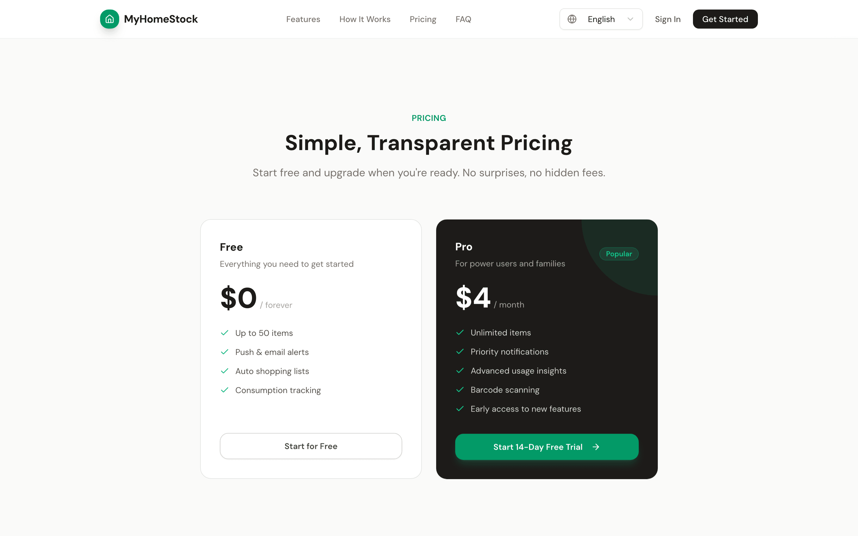 Free $0 and Pro $4 pricing tiers