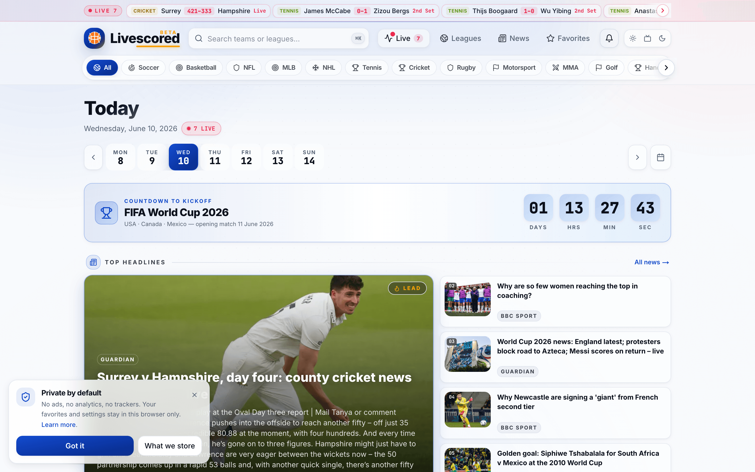 LiveScored - Open Live Sports Scores - screenshot 1